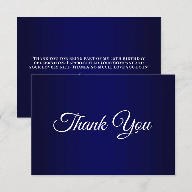 Navy Blue Ombre 50-årsdag Tack Kort (Fram/baksida)