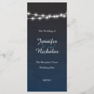 Navy Blue Ombre Night Ljus Bröllop Menu Meny