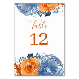 Navy Blue Orange Boho Blommigt Terracotta Bordsnummer