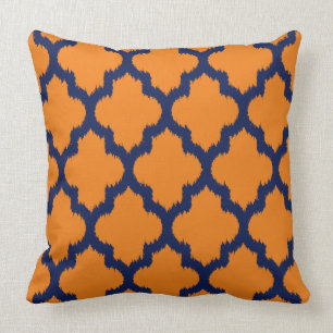 Navy Blue & Orange Quatrefoil Ikat Mönster Kudde