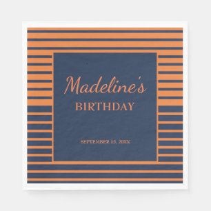 Navy Blue Orange Randig Födelsedagsfest Pappersservett