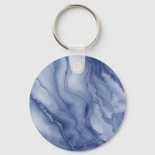 Navy- Blue Organic Marble-Like Texture Nyckelring (Framsida)