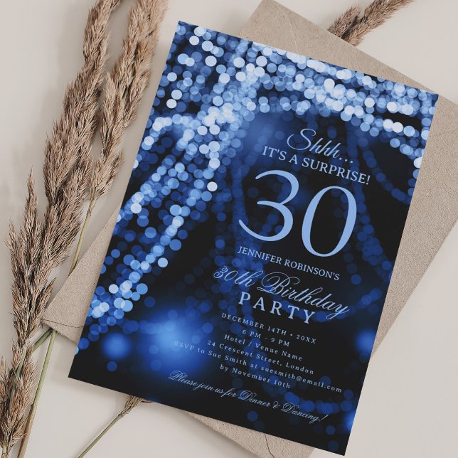 Navy Blue | Överraskningsfest 30-årsdag  Inbjudningar (Navy Blue | Surprise 30th Birthday Party Invitation)