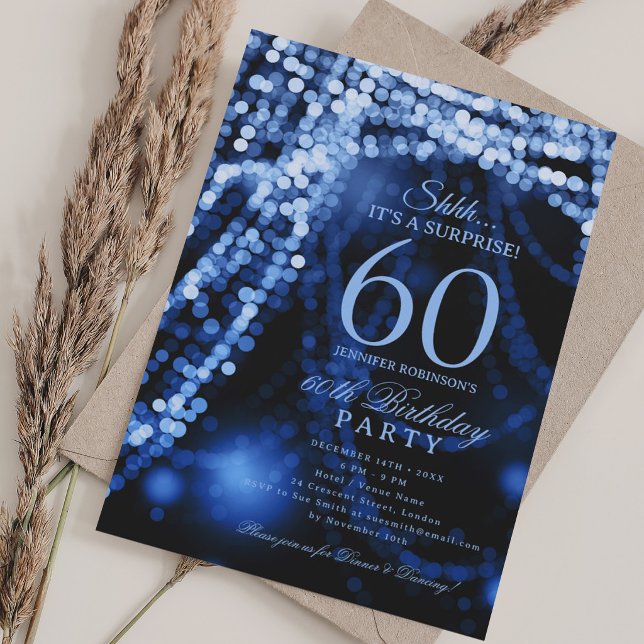 Navy Blue | Överraskningsfest för 60-årsdag  Inbjudningar (Navy Blue | Surprise 60th Birthday Party Invitation)