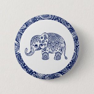 Navy Blue Paisley Elephant Knapp