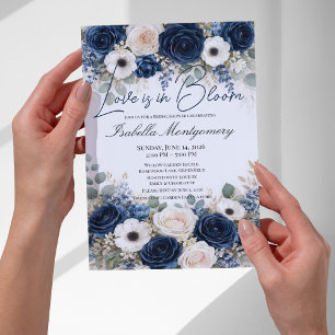 Navy Blue Palette Love Is in Bloom Bröllopsdusch Inbjudningar
