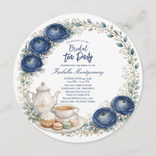 Navy Blue Palette Tekoppsfest Bröllopsdusch Inbjudningar