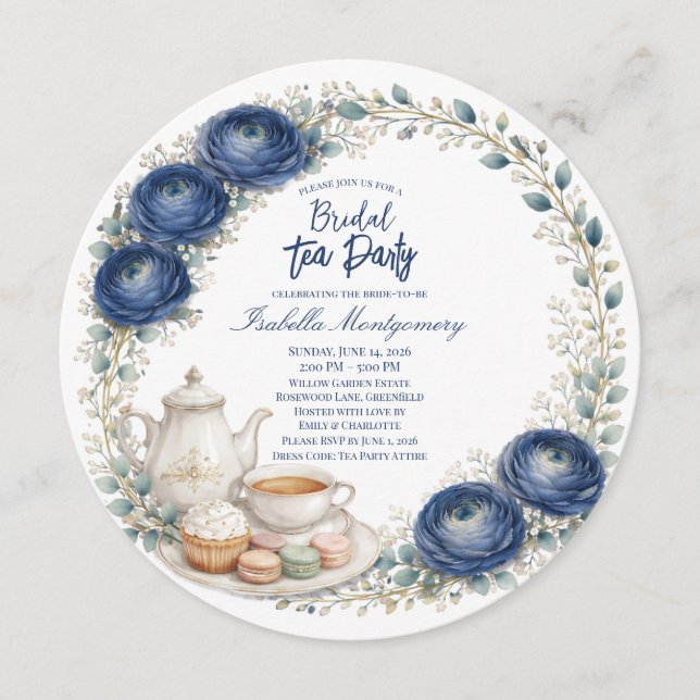 Navy Blue Palette Tekoppsfest Bröllopsdusch Inbjudningar (Framsida)