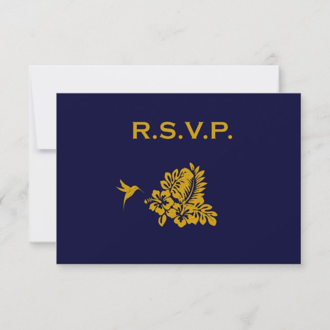 Navy Blue Passport Hibiscus Bröllop Response OSA Kort (Framsida)