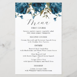 Navy Blue Peony Flower Bröllop Dinner Menu