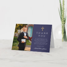 Navy Blue Photo Boy First Communion Folded