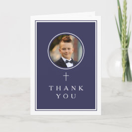 Navy Blue Photo Boy First Communion Tack Kort