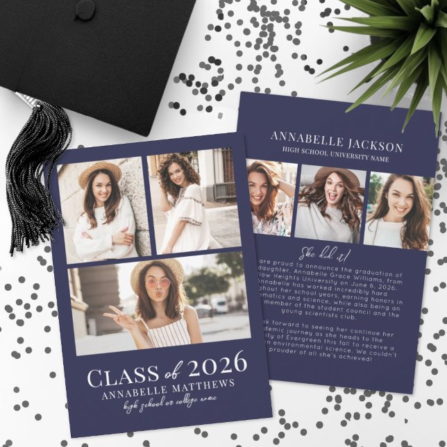 Navy Blue Photo Collage Graduation Meddelande (Navy Blue Photo Collage Graduation Announcement )