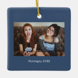 Navy Blue Photo Keepsake Christmas Julgransprydnad Keramik