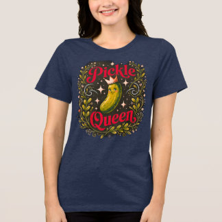 Navy Blue Pickle Queen T-Shirt - Elegant Floral &