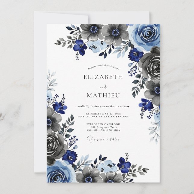 Navy Blue Picturesque Winter Wedding Inbjudningar (Framsida)
