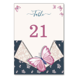 navy blue pink butterflies floral bordsnummer