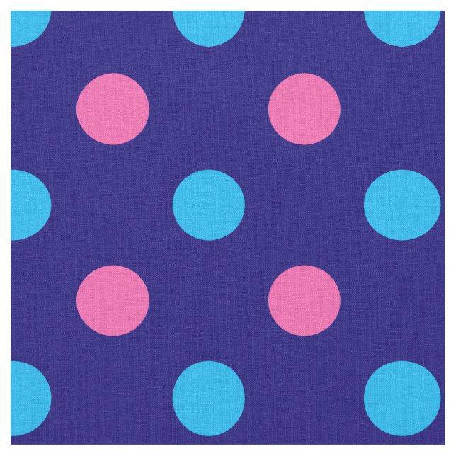Navy Blue Pink Cyan Polka Dot Pattern Tyg (Närbild)