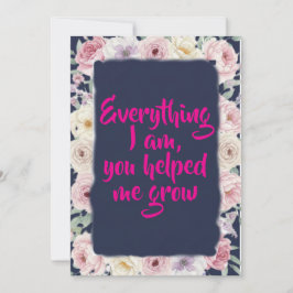 Navy Blue Pink Floral Mother's Day Flat Card Julkort