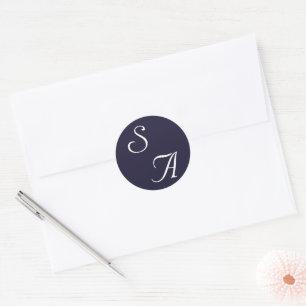 Navy Blue Plain Modern Monogram Bröllop Runt Klistermärke