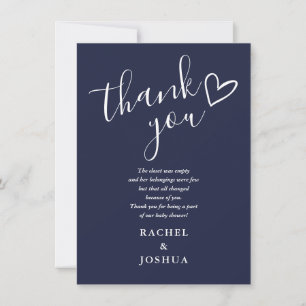 Navy Blue Pojke Babyshower Manus Hjärta Dikt Tack Kort
