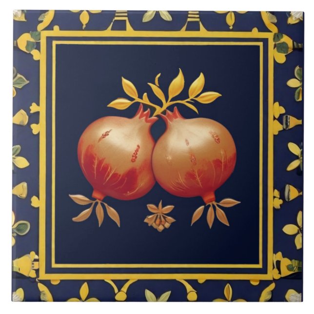 Navy Blue Pomegranates Mediterranean Pomegranate Kakelplatta (Framsidan)