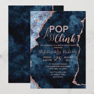 Navy Blue Pop Fizz Clink Bachelorette Party Inbjud Inbjudningar