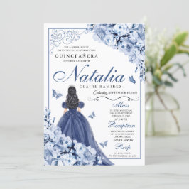 Navy Blue Princess & Butterflies Tiara Quinceañera Inbjudningar