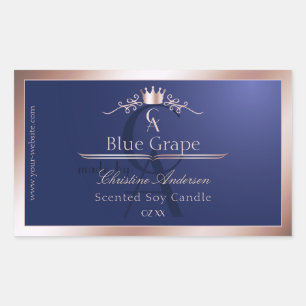 Navy Blue Produktetikett Rose Gold Ram Monogram Rektangulärt Klistermärke
