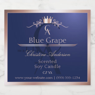 Navy Blue Produktetikett Rose Gold Ram Monogram Spritflaskor Etikett
