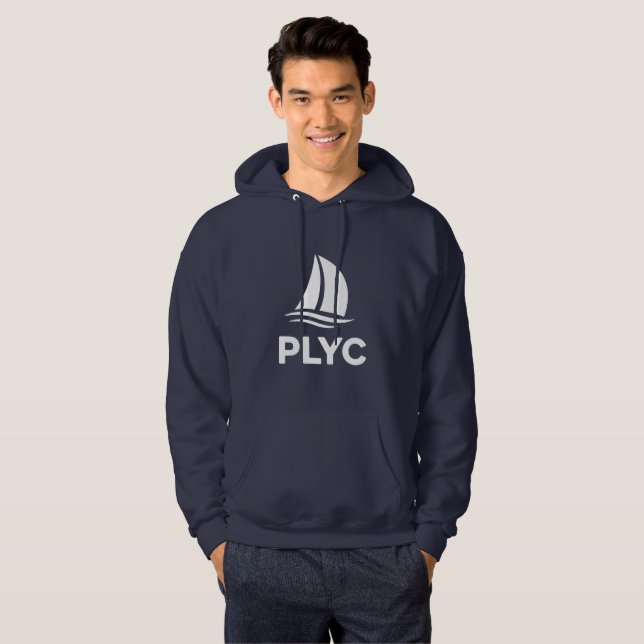 Navy Blue Pullover with White PLYC Logo  Hoodie (Hel framsida)
