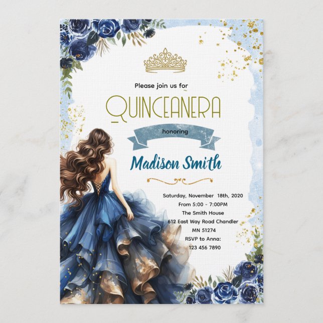 Navy Blue Quinceanera Invitation Inbjudningar (Framsida)