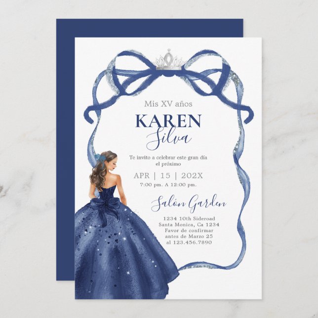 Navy Blue Quinceanera Invitation Inbjudningar (Fram/baksida)