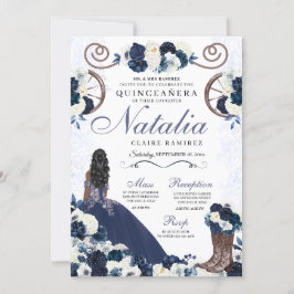 Navy Blue Ranchero Princess Dress Quinceanera Inbjudningar