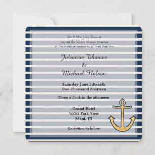 Navy Blue Rand Anchor Bröllop Inbjudningar