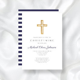 Navy Blue Rand Religiösa Boy Christening Inbjudningar