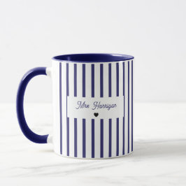 Navy Blue Randig Monogram Mugg