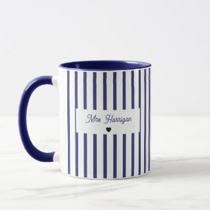 Navy Blue Randig Monogram Mugg