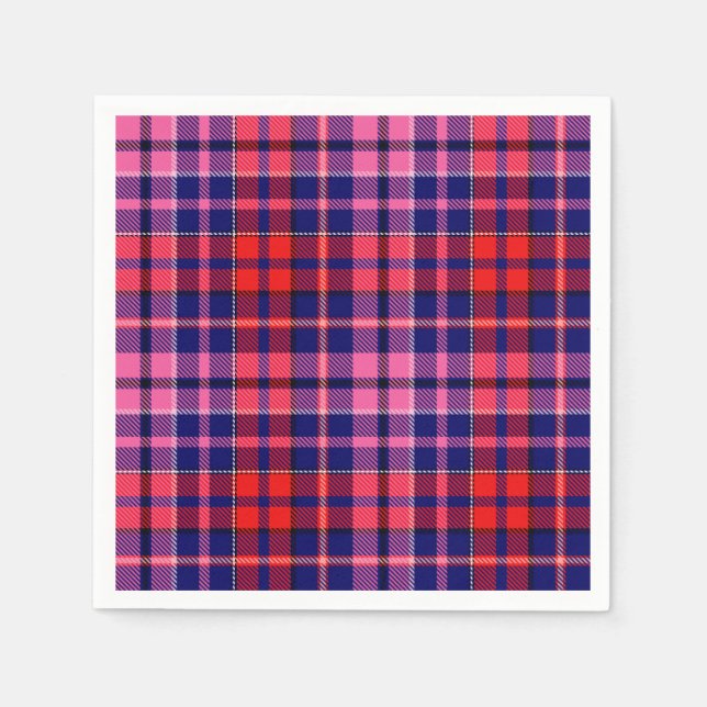 Navy Blue Red Pink Plaid Tartan Design  Pappersservett (Framsidan)