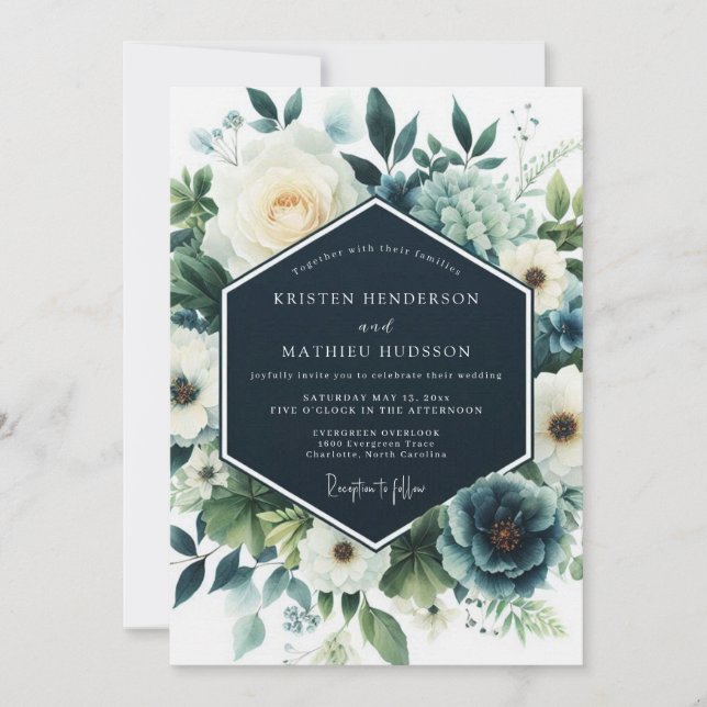 Navy Blue Refined Winter Wedding Inbjudningar (Framsida)