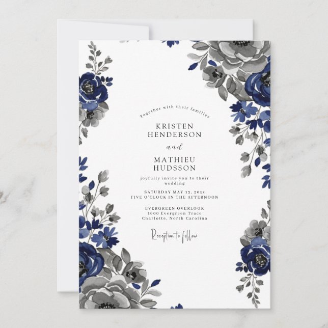 Navy Blue Regal Classic Wedding Inbjudningar (Framsida)