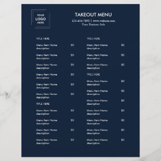Navy Blue Restaurang Logotyp Takeout Meny Flyer