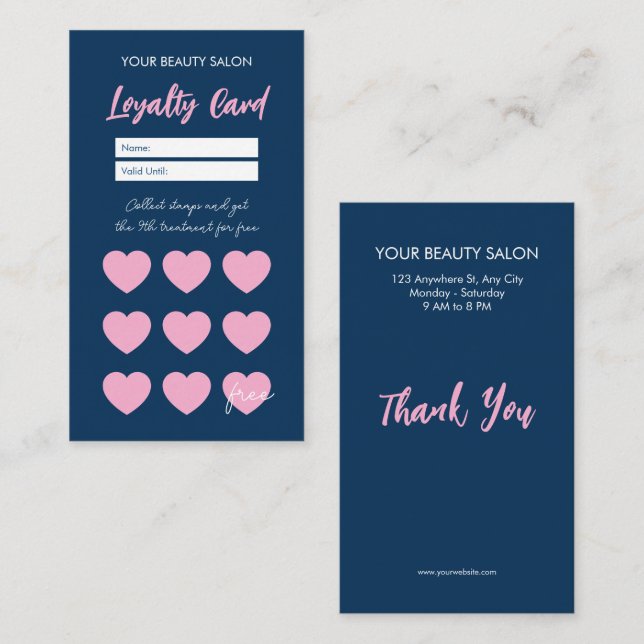 Navy Blue Reward Loyalty Card Thank You Card Lojalitetskort (Fram/baksida)
