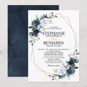 Navy Blue Ro Boho Geometric Bröllop Inbjudningar