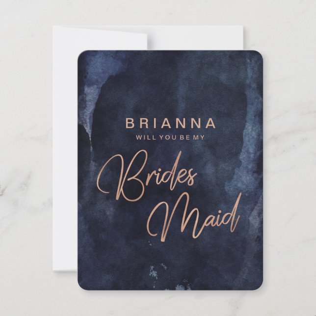 Navy Blue & Ro Guld kommer att bli min bridesmaid Inbjudningar (Framsida)