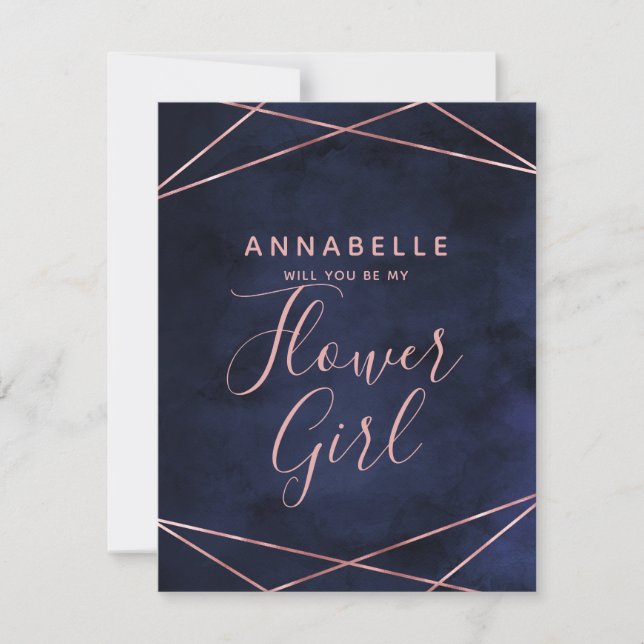 Navy Blue & Ro Guld kommer att bli min ungflicka Inbjudningar (Framsida)