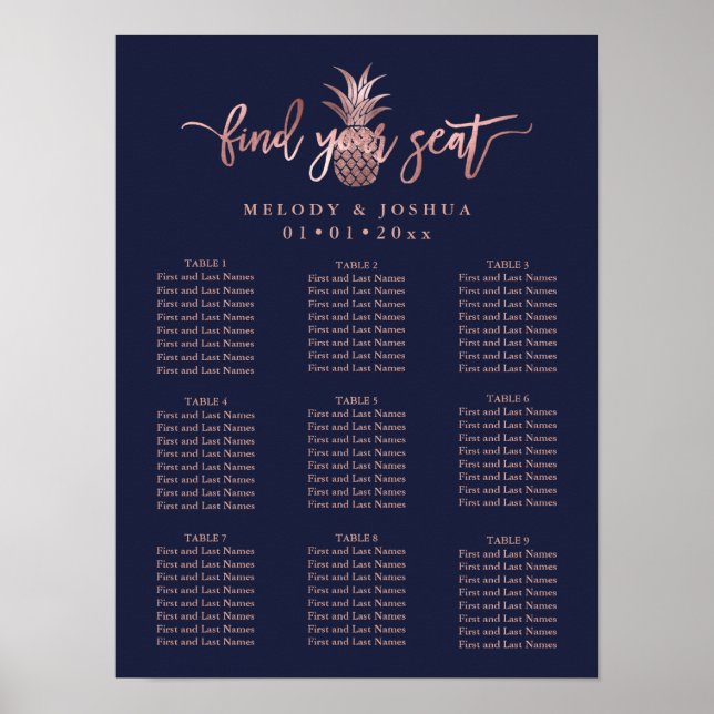 NAVY BLUE RO GULD PINEAPPLE-SATCHART POSTER (Framsidan)
