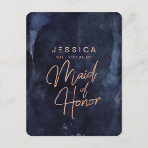Navy Blue Ro Guld ska du vara min Maid of honor Inbjudningar
