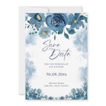 Navy Blue Rök Blommig Bröllop Spara Datum