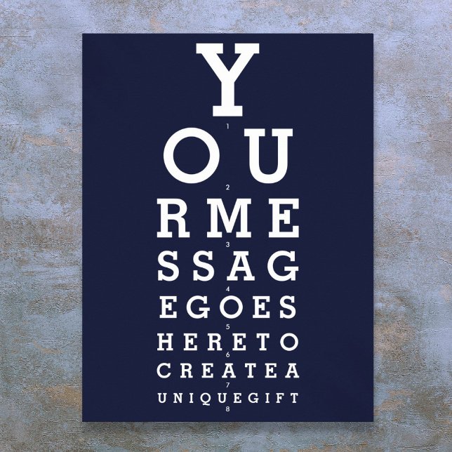 Navy Blue Roligt Syntest med Anpassad Text Poster (Navy Blue Fun Eyesight Chart Custom Message)